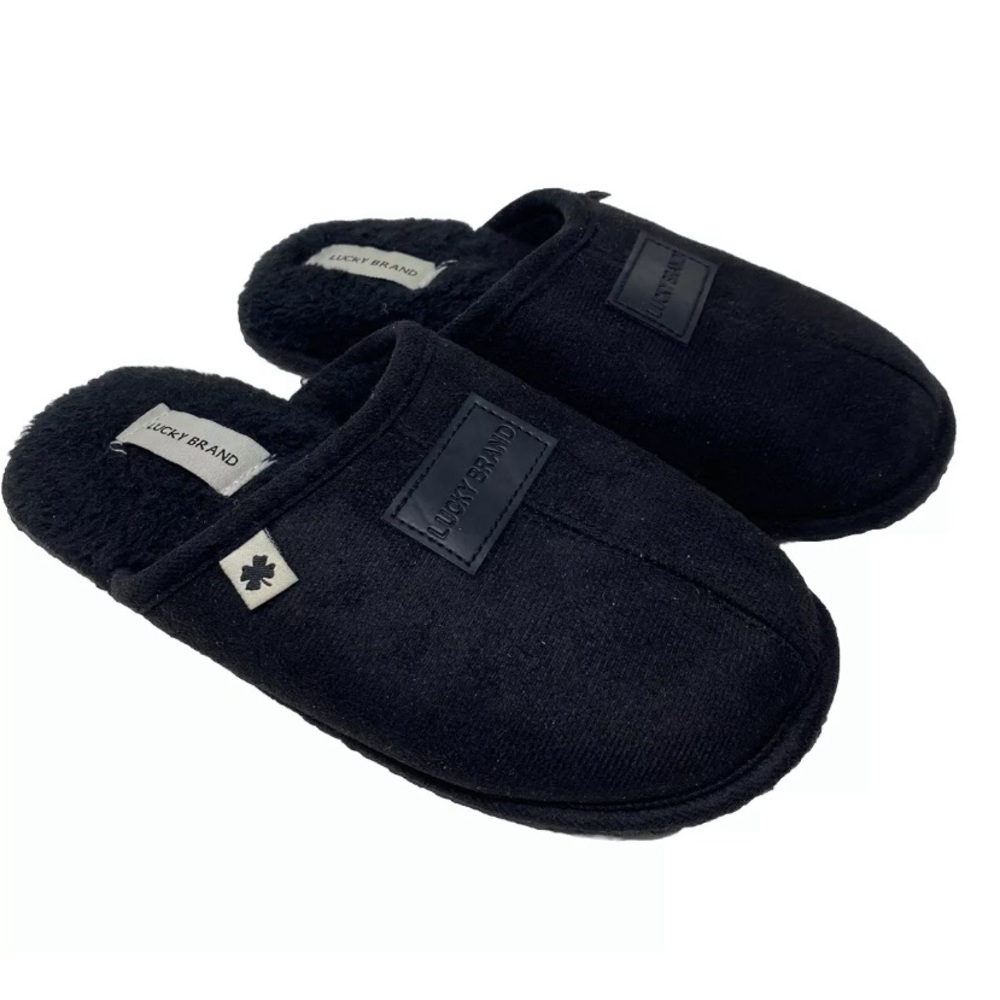 Lucky Brand Boy's Micro-suede Scuff Slippers, Kids House Shoes Black Size 2-3